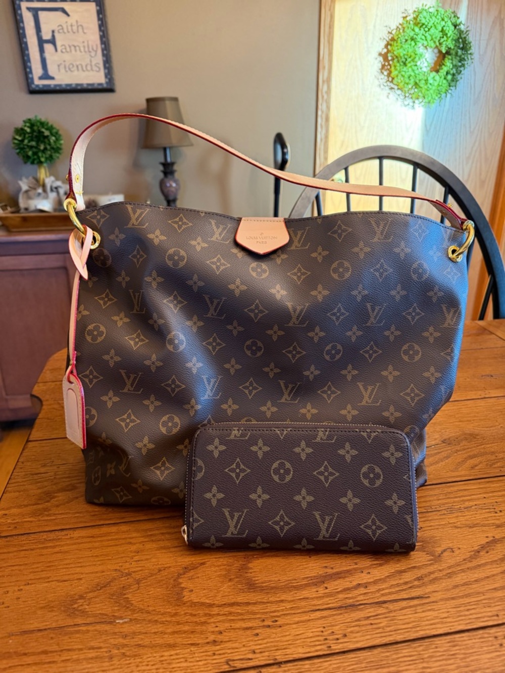 Brown Monogram Canvas Hobo Shoulder Bag with Matching Wallet